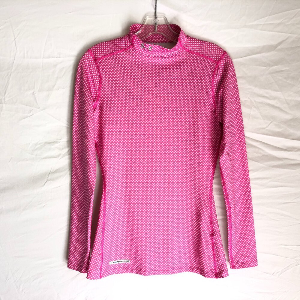 Under Armour PINK Star ColdGear Mock Neck Fitted Shirt Women’s Size Small‎